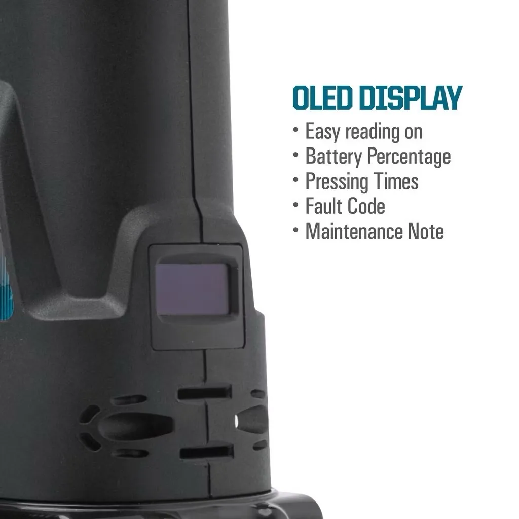 หน้าจอ OLED แสดงระดับแบตเตอรี่ จำนวนครั้งที่กด รหัสข้อผิดพลาด และการแจ้งเตือนบำรุงรักษา