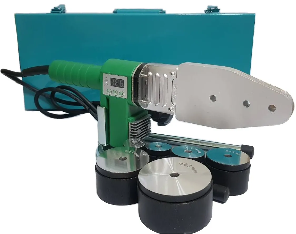 เครื่องเชื่อม PPR D20-63 วางบนกล่องเหล็กพร้อมหัวเชื่อม